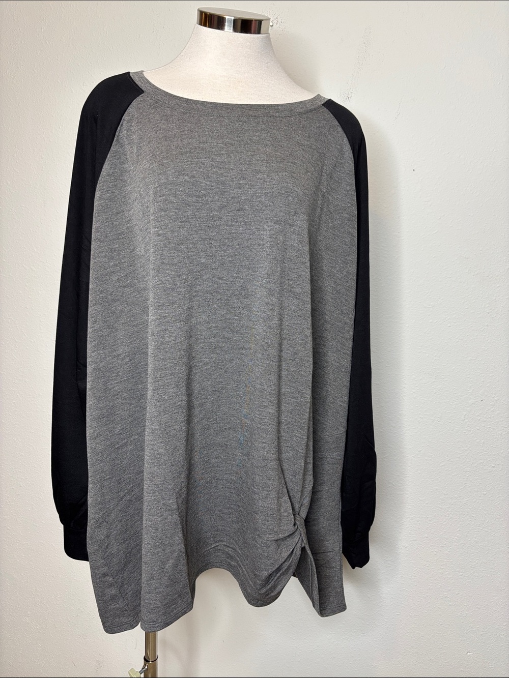 Belle by Kim Gravel Gray and Black Long-Sleeve Top with Side Knot